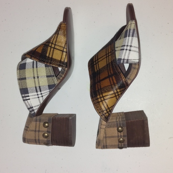 SEE by CHLOE | Marta | Suede Leather Calf Plaid Heeled Sandal Size 7 - Picture 9 of 12